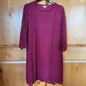 Garnet Hill Stretch Lace Sheath Dress. Rose Pink Size 14. Excellent Condition